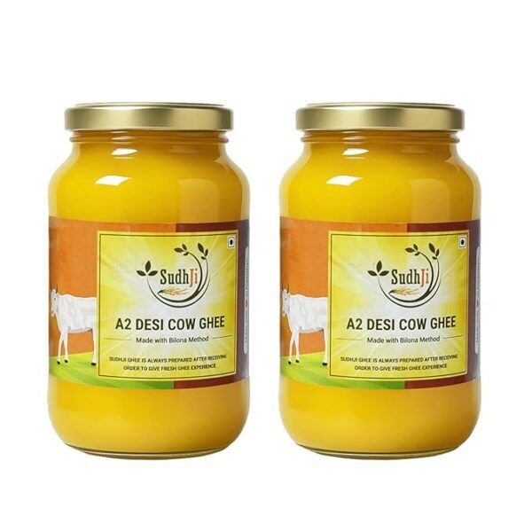 SudhJi 100% Pure A2 Cow Ghee |Traditional Bilona Method | Ayurvedic Ghrita | 500ML - Pack of 2