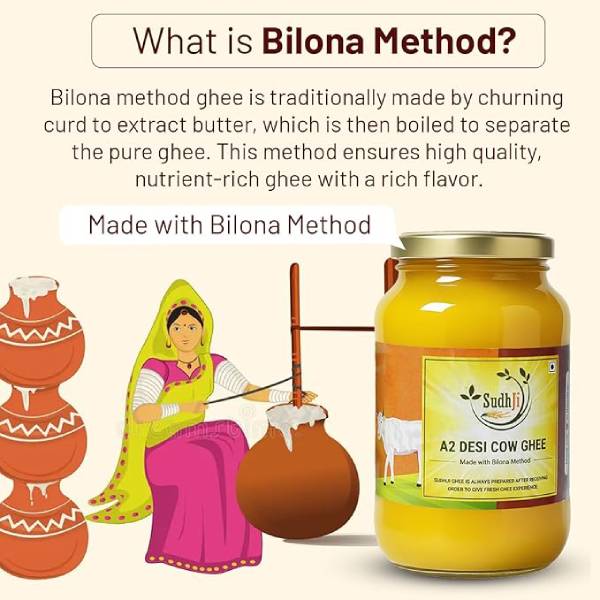 SudhJi 100% Pure A2 Cow Ghee | Traditional Bilona Method | Ayurvedic Ghrita | 1Ltr. - Image 2