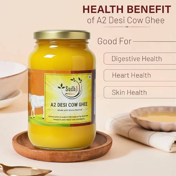 SudhJi 100% Pure A2 Cow Ghee | Traditional Bilona Method | Ayurvedic Ghrita | 1Ltr. - Image 5